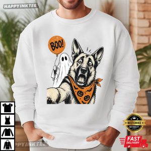 German Shepherd Funny Ghost Selfie Halloween Dog Meme T Shirt (1)