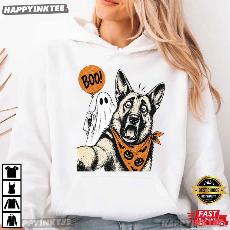 German Shepherd Funny Ghost Selfie Halloween Dog Meme T-Shirt German Shepherd Funny Ghost Selfie Halloween Dog Meme T-Shirt