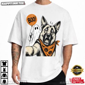 German Shepherd Funny Ghost Selfie Halloween Dog Meme T Shirt (3)