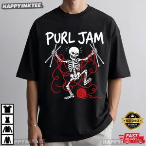 Purl Jam Knitting Skeleton Funny Halloween T Shirt (4)