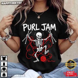 Purl Jam Knitting Skeleton Funny Halloween T Shirt (3)