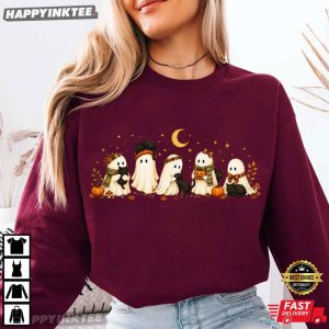 Ghost Black Cat Spooky Season Cute Halloween Gift T Shirt (1)