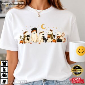 Ghost Black Cat Spooky Season Cute Halloween Gift T Shirt (2)