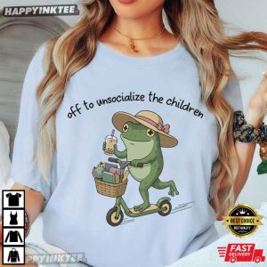 Frog Off To Unsocialize The Children Homeschool Moms Club T Shirt (1)
