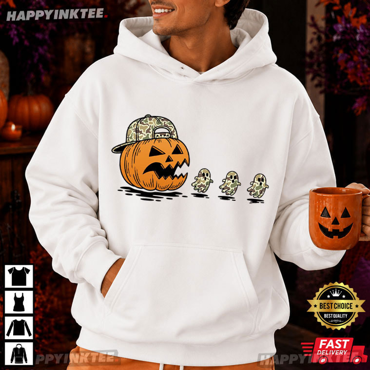 Pac-man Pumpkin Camo Ghost Spooky Season Halloween T-Shirt Pac-man Pumpkin Camo Ghost Spooky Season Halloween T-Shirt
