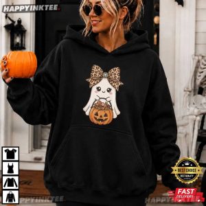 Cute Ghost Leopard Bow Girly Halloween Gift for Her T Shirt (2)