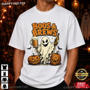 Boos And Brews Ghost With Beer Funny Halloween Gift T Shirt (4)