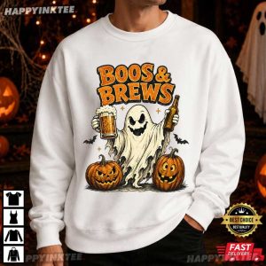 Boos And Brews Ghost With Beer Funny Halloween Gift T Shirt (1)