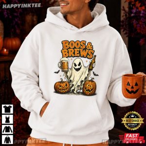 Boos And Brews Ghost With Beer Funny Halloween Gift T Shirt (2)