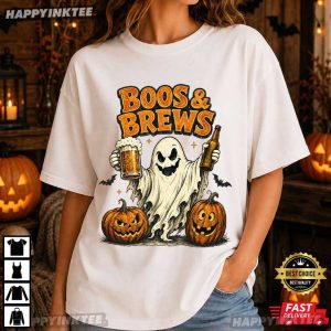 Boos And Brews Ghost With Beer Funny Halloween Gift T Shirt (3)