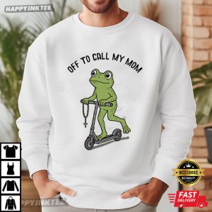 Off To Call My Mom Rosary Frog Religious Faith T Shirt (1)