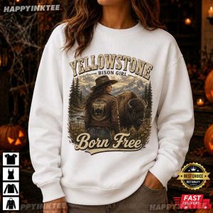 Yellowstone Bison Girl Born Free Western Cowgirl T Shirt (1)