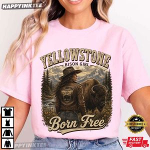 Yellowstone Bison Girl Born Free Western Cowgirl T Shirt (3)