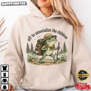 Off To Unsocialize The Children Funny Hiking Frog Teacher T Shirt (4)