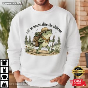 Off To Unsocialize The Children Funny Hiking Frog Teacher T Shirt (1)