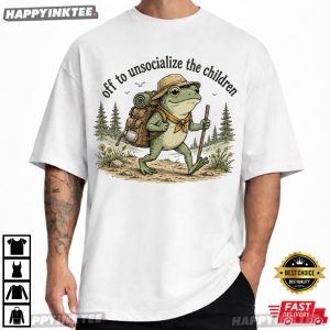 Off To Unsocialize The Children Funny Hiking Frog Teacher T Shirt (2)