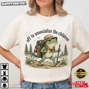 Off To Unsocialize The Children Funny Hiking Frog Teacher T Shirt (3)