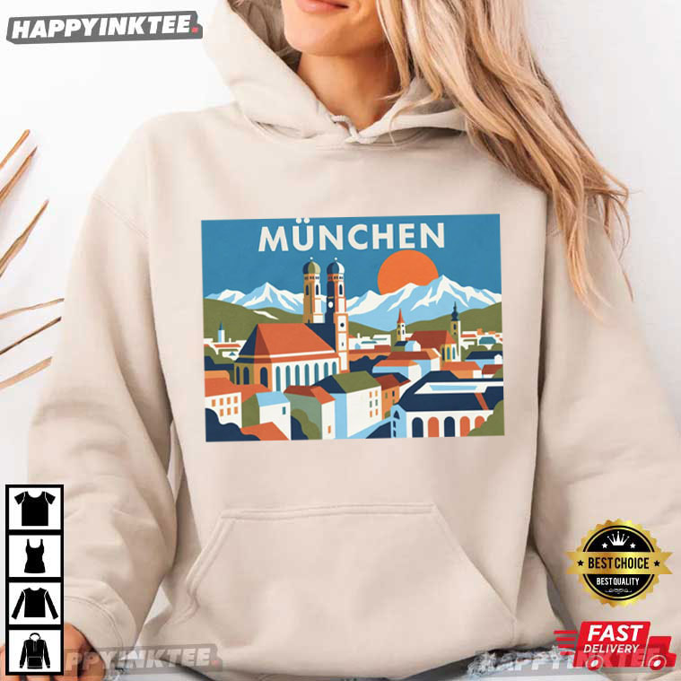 Munich Frauenkirche Bavarian Travel Poster T-Shirt Munich Frauenkirche Bavarian Travel Poster T-Shirt