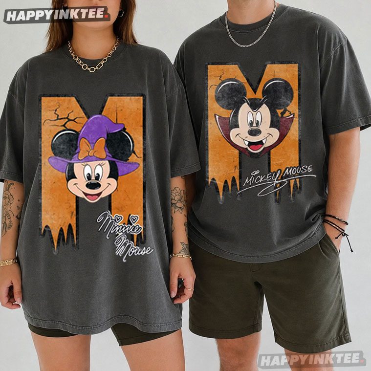 Vampire Mickey Witch Minnie Halloween Matching Couples Shirts Vampire Mickey Witch Minnie Halloween Matching Couples Shirts