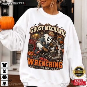 Ghost Mechanic Wrenching Halloween Gift T Shirt (1)