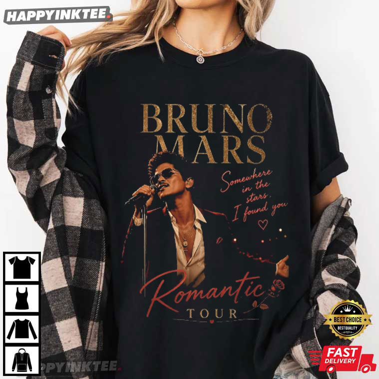 Bruno Mars Romantic Tour Somewhere in the Stars Music Lyric T-Shirt Bruno Mars Romantic Tour Somewhere in the Stars Music Lyric T-Shirt