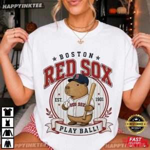 Boston Red Sox Capybara Play Ball Cute Baseball Fan Gift T Shirt (4)