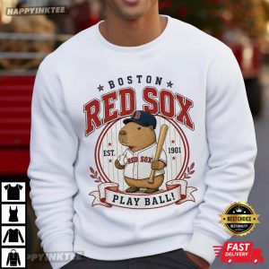 Boston Red Sox Capybara Play Ball Cute Baseball Fan Gift T Shirt (1)
