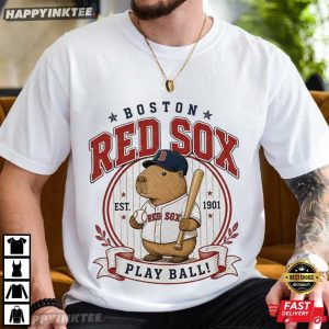 Boston Red Sox Capybara Play Ball Cute Baseball Fan Gift T Shirt (2)