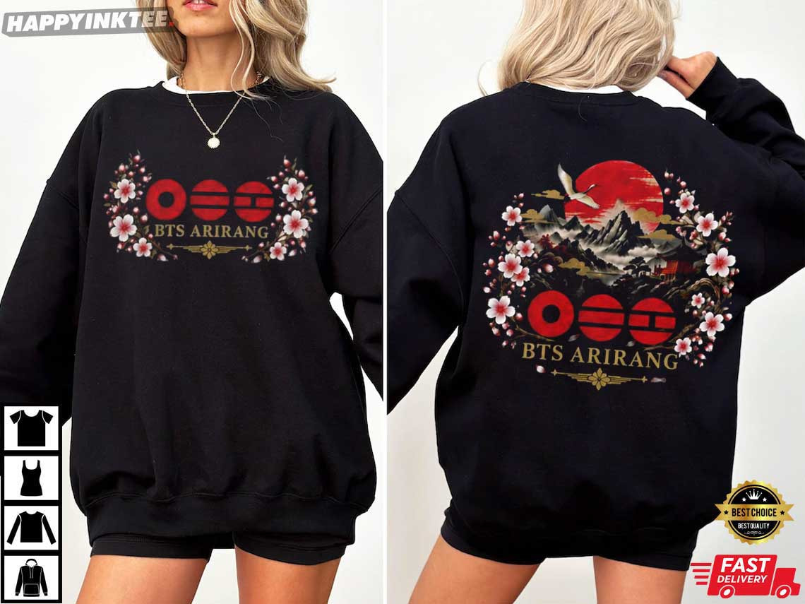 BTS Arirang World Tour Korean Sun Mountains And Floral T-Shirt BTS Arirang World Tour Korean Sun Mountains And Floral T-Shirt