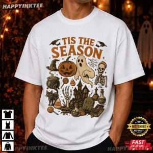 Tis The Season Skeleton Pumpkin Ghost Halloween Gift T Shirt (1)