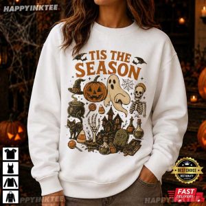 Tis The Season Skeleton Pumpkin Ghost Halloween Gift T Shirt (2)