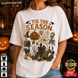 Tis The Season Skeleton Pumpkin Ghost Halloween Gift T Shirt (3)