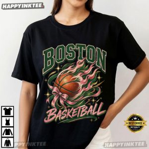 Boston Flaming Basketball Retro Hoop Graphic T Shirt (4)