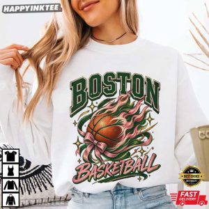Boston Flaming Basketball Retro Hoop Graphic T Shirt (1)