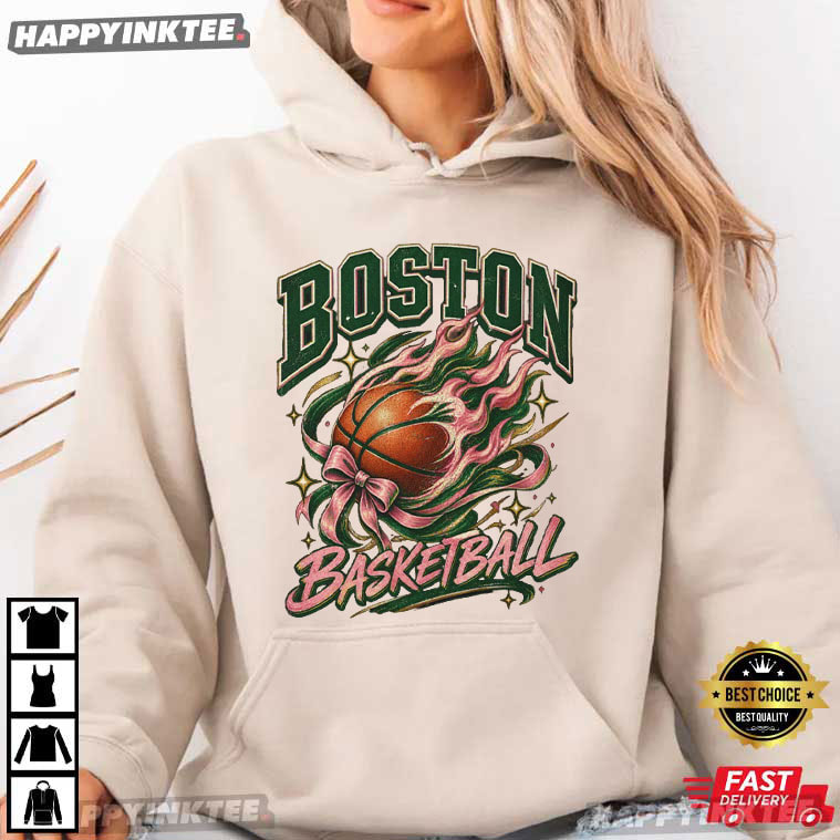 Boston Flaming Basketball Retro Hoop Graphic T-Shirt Boston Flaming Basketball Retro Hoop Graphic T-Shirt