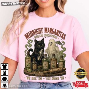 Midnight Margaritas Magical Concoctions Black Cat Cocktail Spooky T Shirt (4)