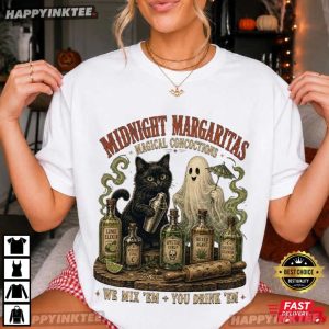 Midnight Margaritas Magical Concoctions Black Cat Cocktail Spooky T Shirt (3)