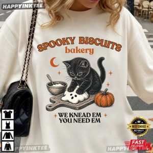 Cute Cat Spooky Biscuits Bakery We Knead Em Halloween Gift T Shirt (4)