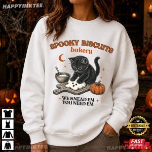 Cute Cat Spooky Biscuits Bakery We Knead Em Halloween Gift T Shirt (1)