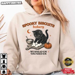 Cute Cat Spooky Biscuits Bakery We Knead Em Halloween Gift T Shirt (2)