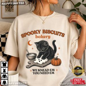 Cute Cat Spooky Biscuits Bakery We Knead Em Halloween Gift T Shirt (3)