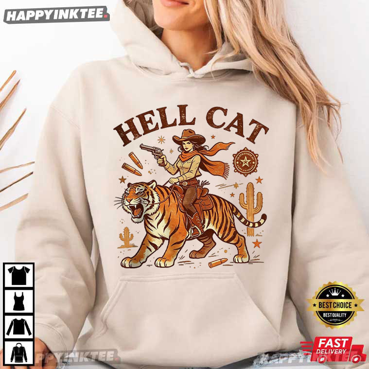 Hell Cat Western Cowgirl Tiger T-Shirt Hell Cat Western Cowgirl Tiger T-Shirt