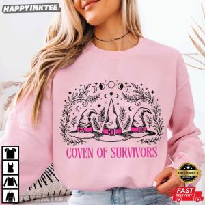 Coven Of Survivors Witch Hat Breast Cancer Awareness Halloween T Shirt (4)