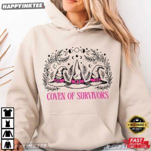 Coven Of Survivors Witch Hat Breast Cancer Awareness Halloween T Shirt (2)