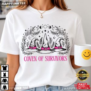 Coven Of Survivors Witch Hat Breast Cancer Awareness Halloween T Shirt (3)