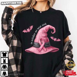 Pink Witch Hat Breast Cancer Awareness Halloween Gift T Shirt (1)