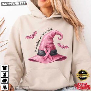 Pink Witch Hat Breast Cancer Awareness Halloween Gift T Shirt (2)
