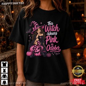 Breast Cancer Awareness This Witch Wears Pink In October Halloween T Shirt (1)