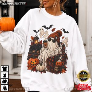 Ghost Coffee Spooky Autumn Halloween Gift T Shirt 2