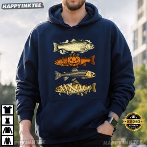 Trout Fish Ghost Pumpkin Skeleton Mummy Halloween Fishing T Shirt (2)